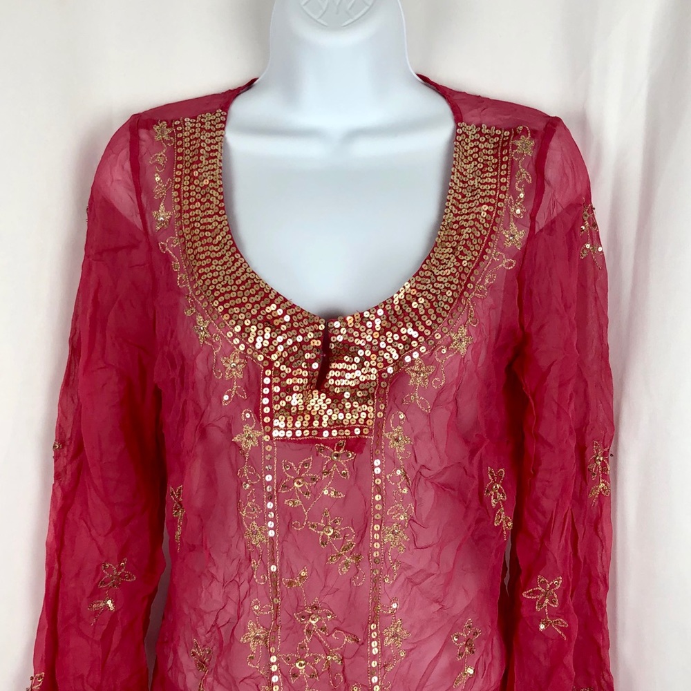 ECI sheer Silk embellished long sleeve top 10 - Picture 4 of 8